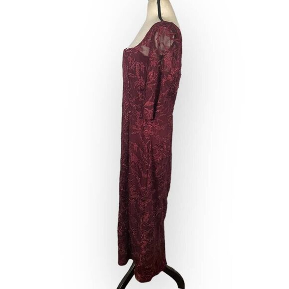 JS Collections Elle Sweetheart Tea Length Dress Women's 10 Burgundy Midi NWOT - Picture 4 of 10